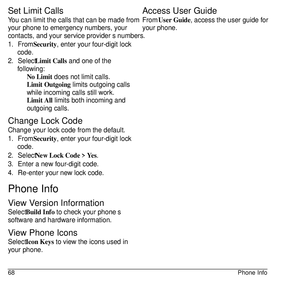 Kyocera S2300 manual Phone Info 