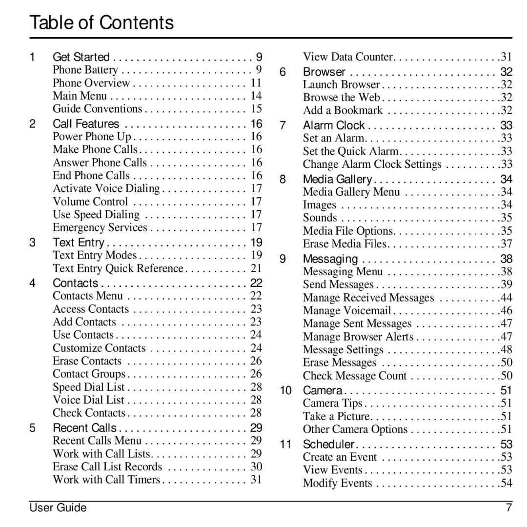 Kyocera S2300 manual Table of Contents 