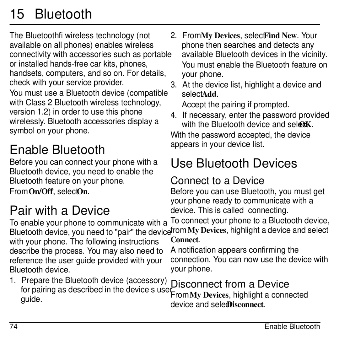 Kyocera S2300 manual Enable Bluetooth, Pair with a Device, Use Bluetooth Devices 