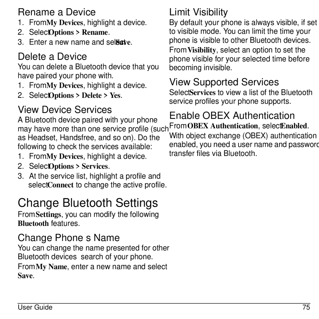 Kyocera S2300 manual Change Bluetooth Settings 