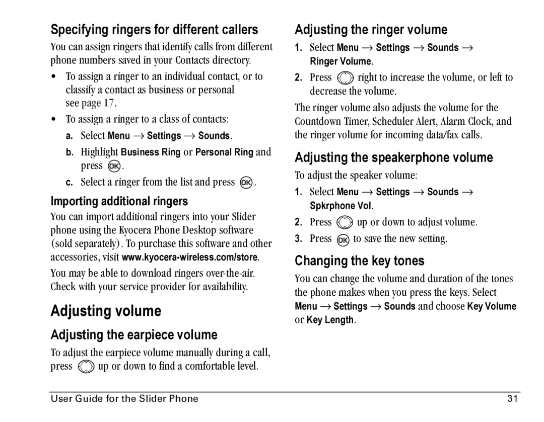 Kyocera SE47 manual Adjusting volume 