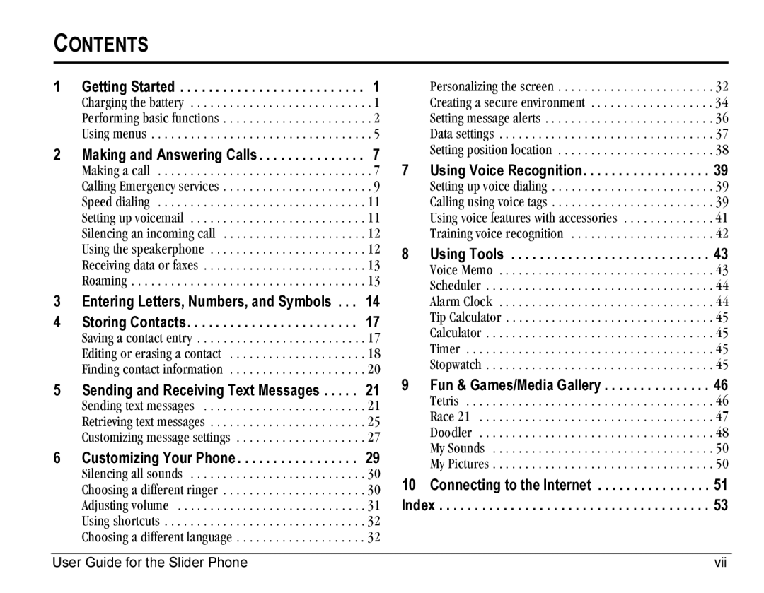 Kyocera SE47 manual Contents 