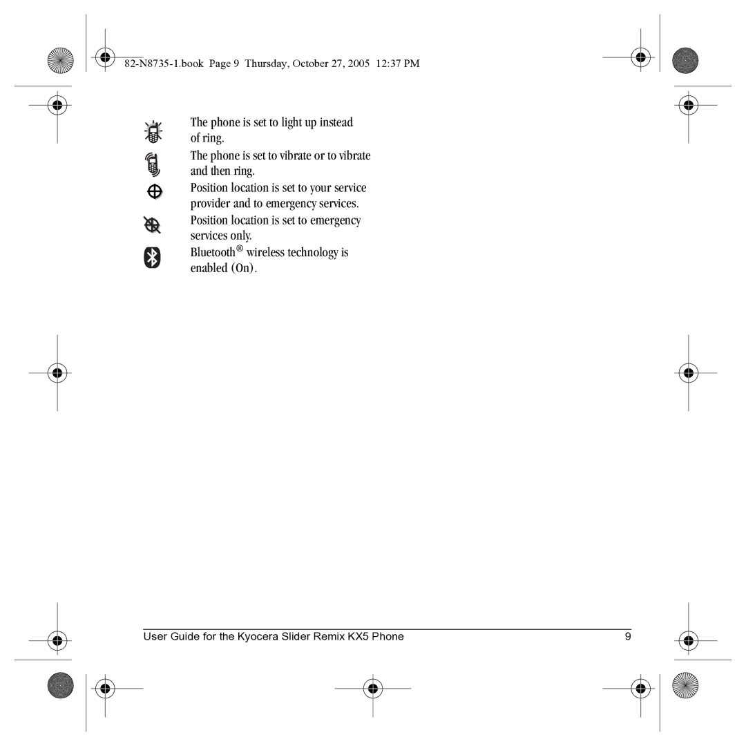 Kyocera SE47 manual Bluetooth wireless technology is enabled On 