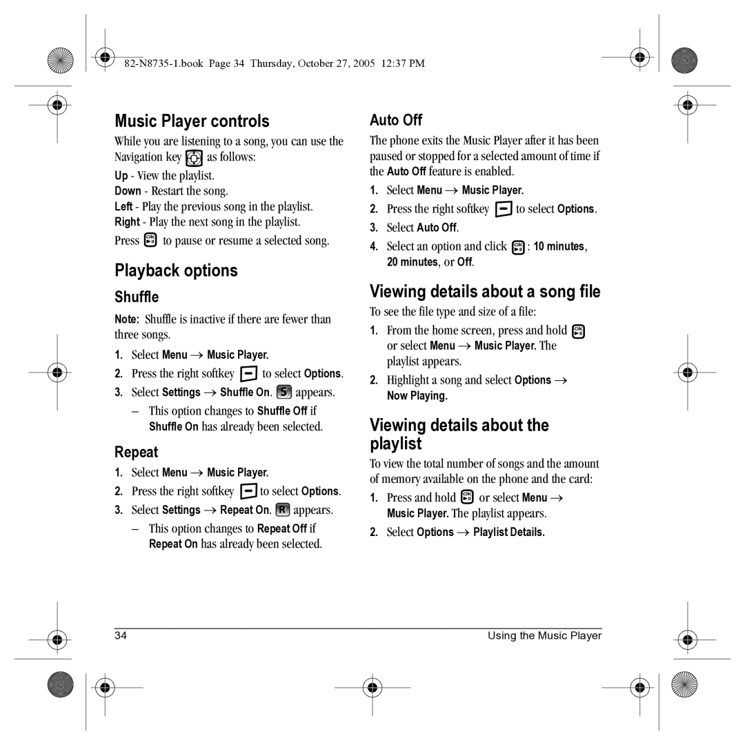 Kyocera SE47 manual Music Player controls, Playback options, Viewing details about a song file 