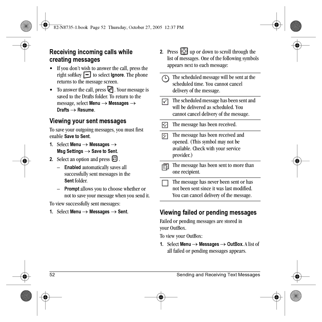 Kyocera SE47 manual Receiving incoming calls while creating messages, Viewing your sent messages 