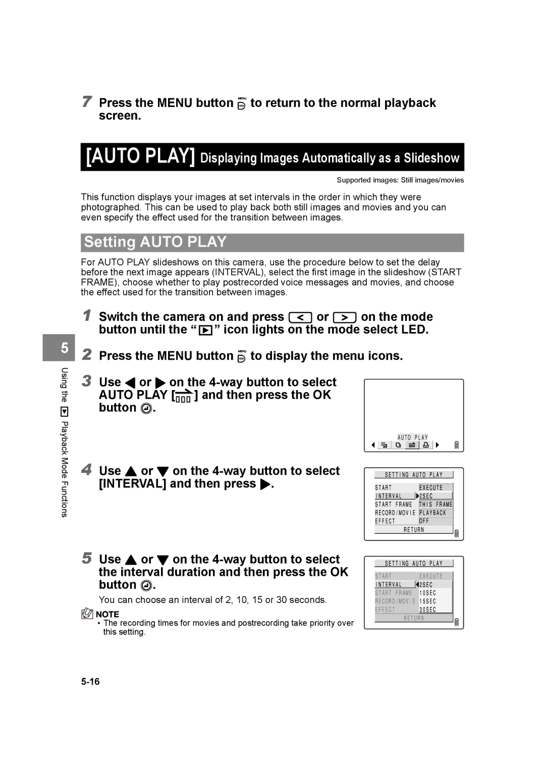 Kyocera SL300R manual Setting Auto Play, Auto Play Displaying Images Automatically as a Slideshow 