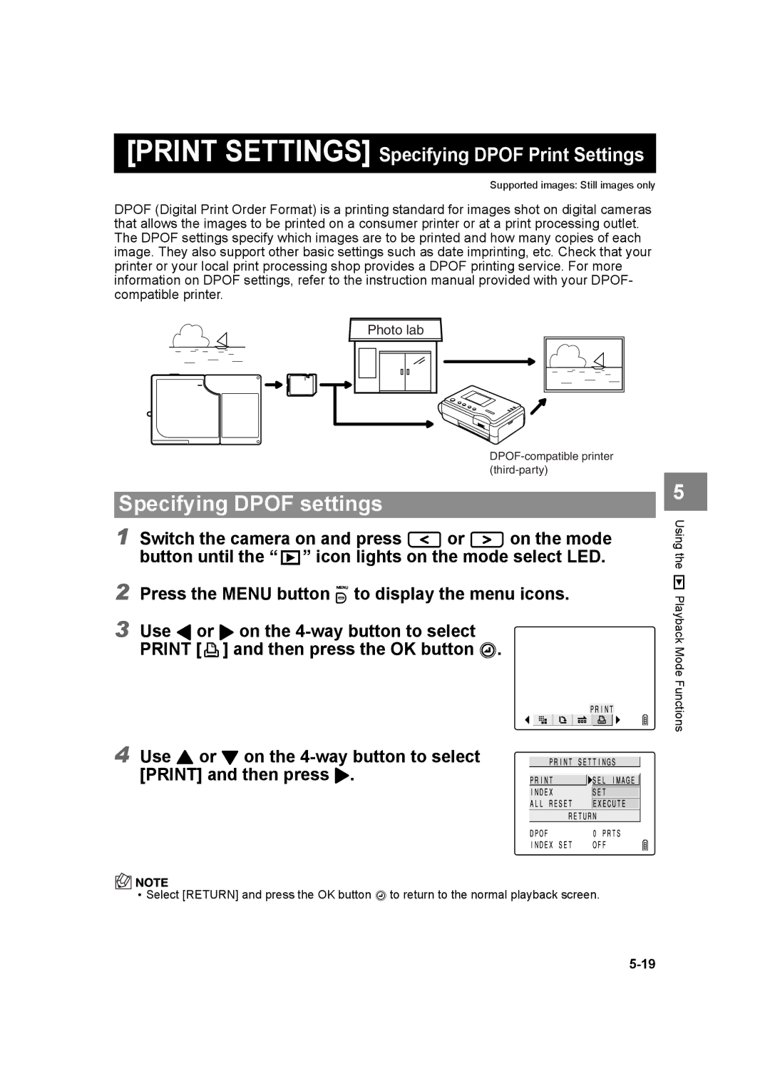 Kyocera SL300R manual Specifying Dpof settings, Print Settings Specifying Dpof Print Settings 