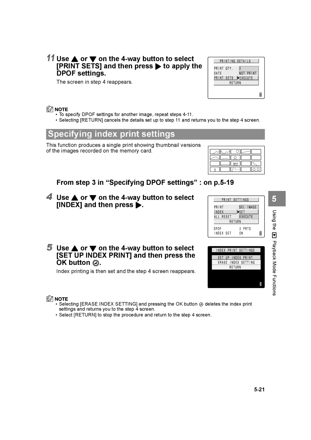 Kyocera SL300R manual Specifying index print settings, Screen in reappears 