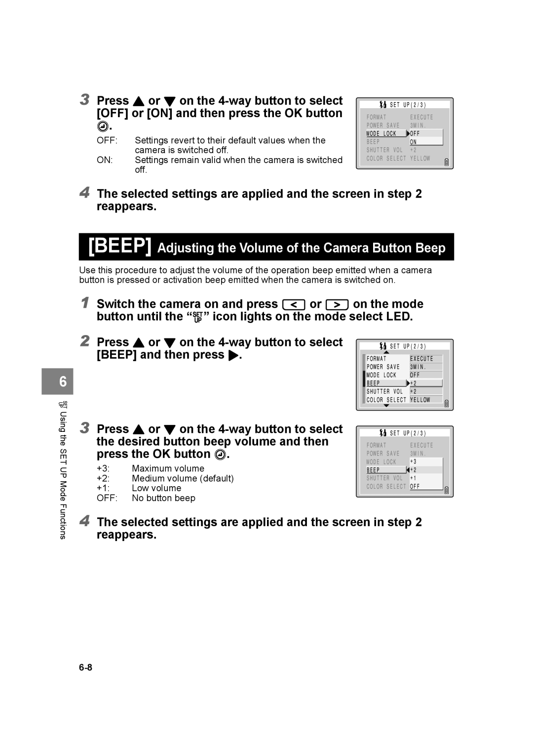 Kyocera SL300R manual Beep Adjusting the Volume of the Camera Button Beep 