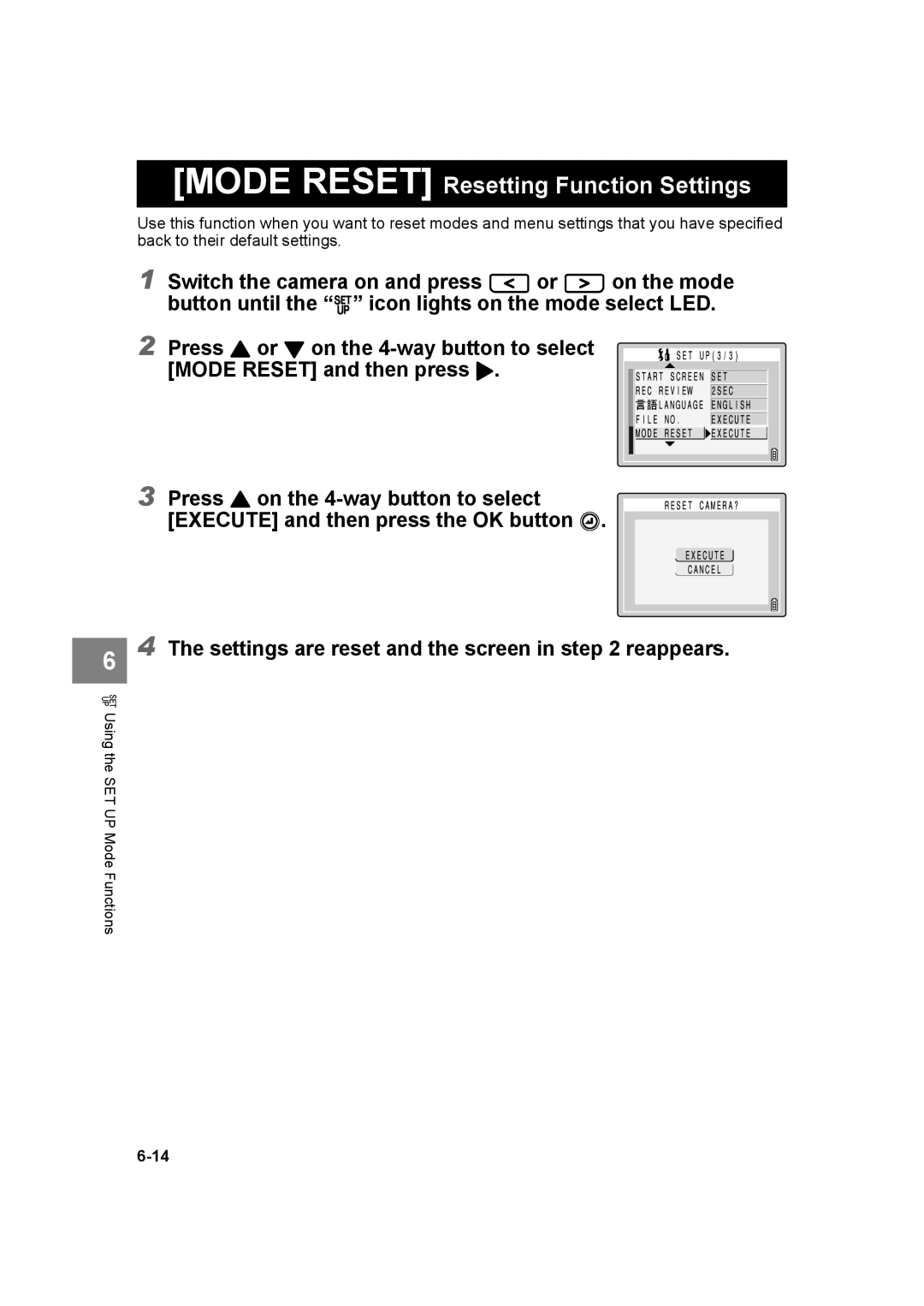 Kyocera SL300R manual Mode Reset Resetting Function Settings 