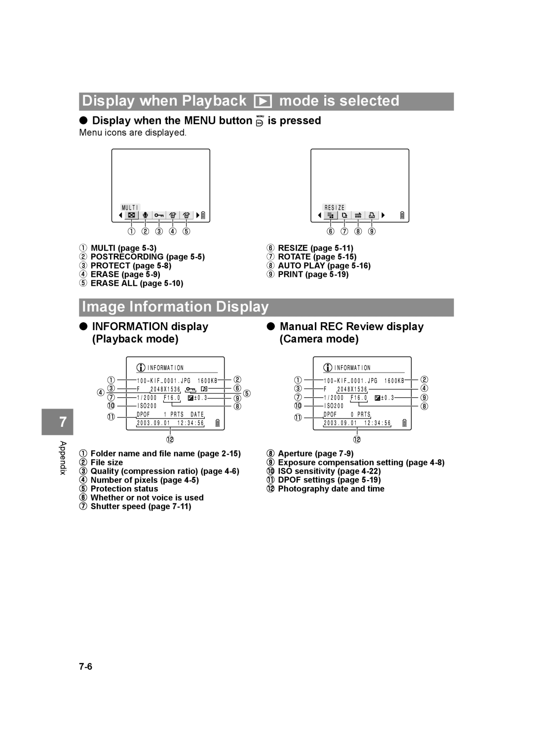 Kyocera SL300R manual Display when Playback Pmode is selected, Image Information Display, Information display 