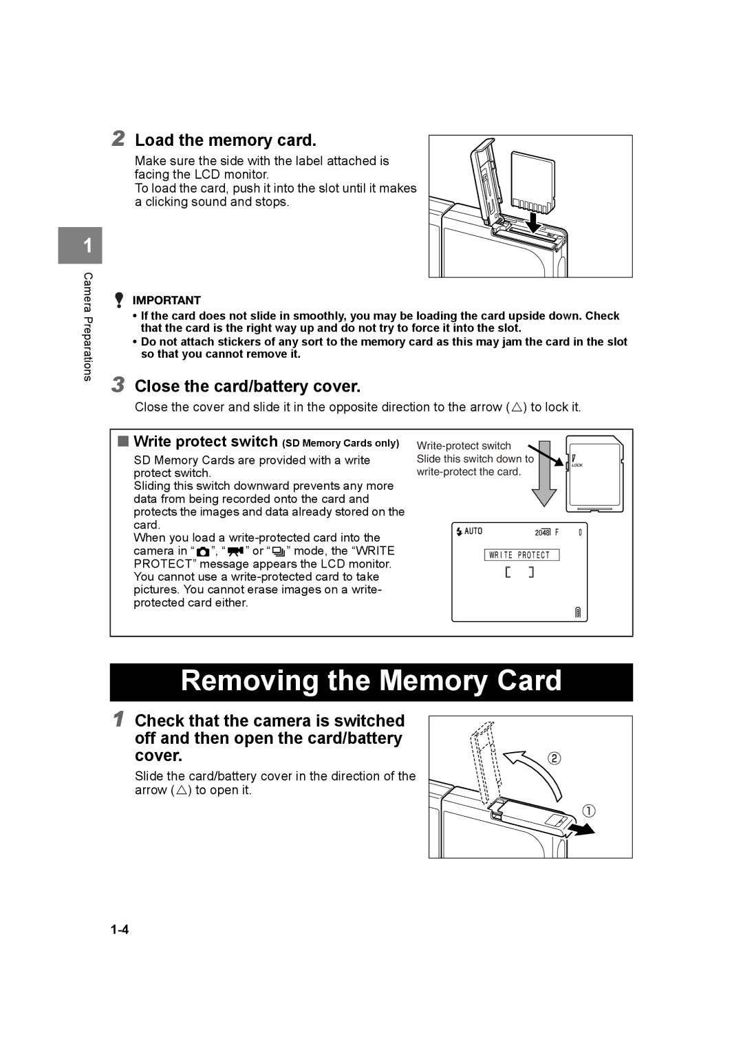 Kyocera SL300R manual Removing the Memory Card, Load the memory card 