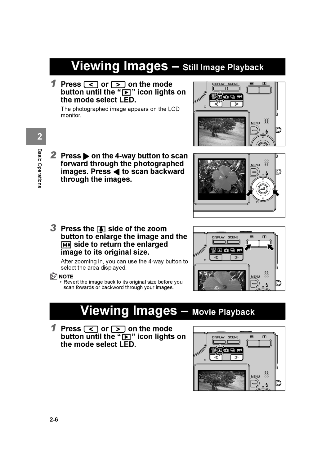 Kyocera SL300R manual Viewing Images Movie Playback, Viewing Images Still Image Playback 