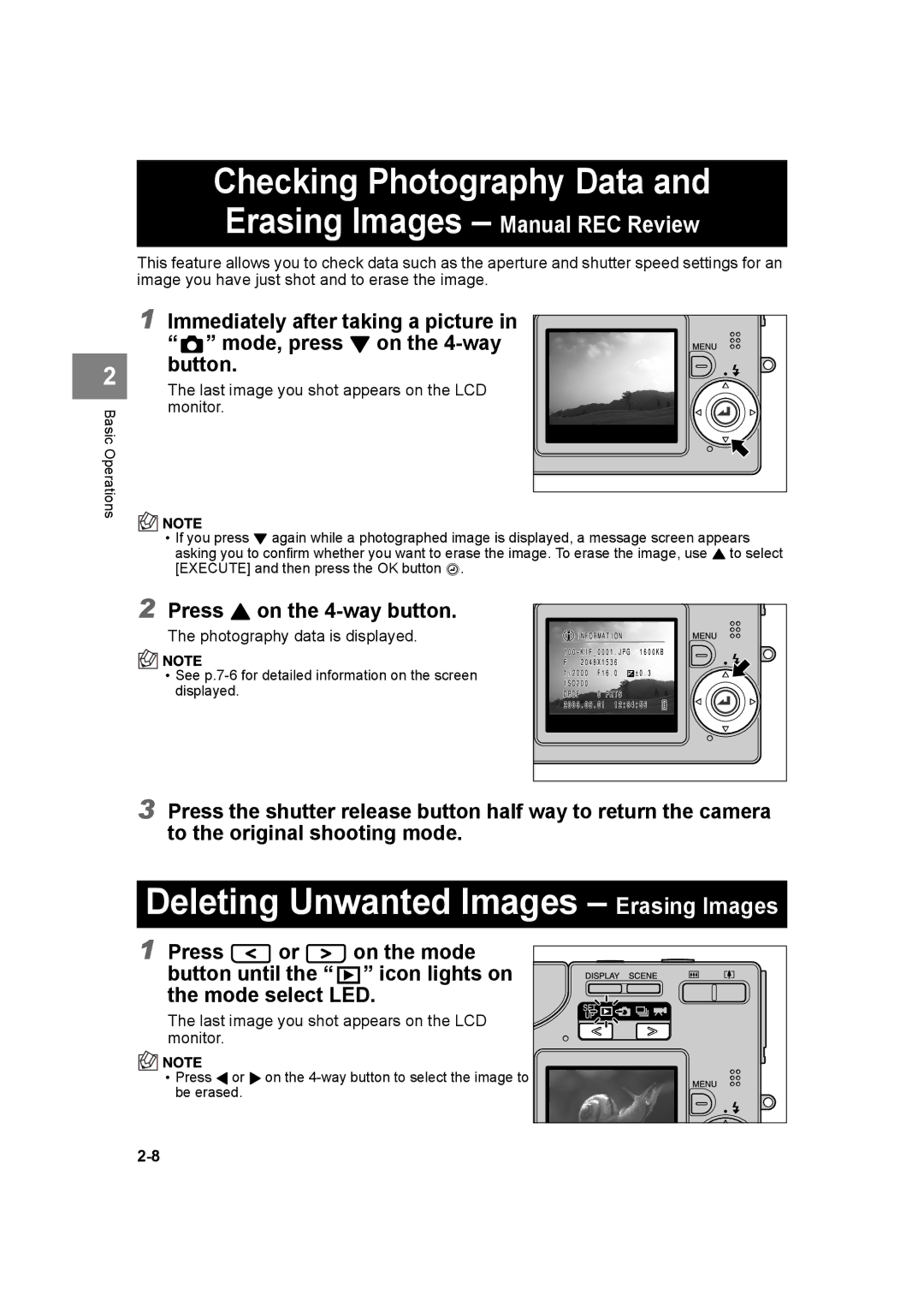 Kyocera SL300R manual Checking Photography Data Erasing Images Manual REC Review, Deleting Unwanted Images Erasing Images 