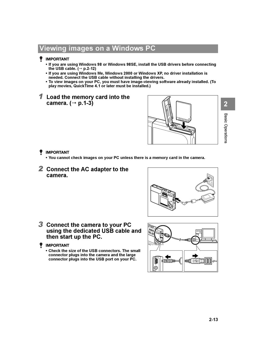 Kyocera SL300R manual Viewing images on a Windows PC, Load the memory card into the camera.  p.1-3 