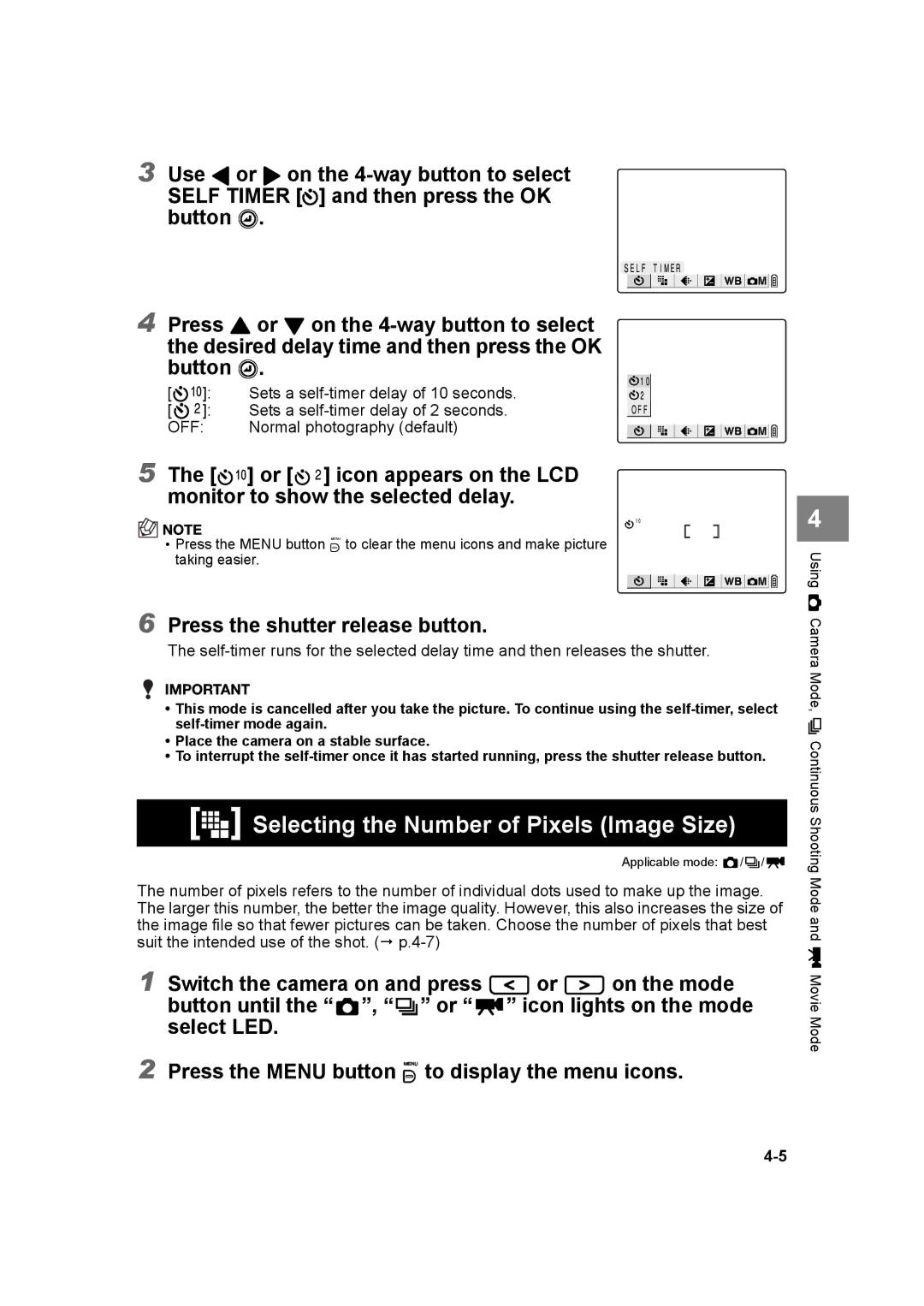 Kyocera SL300R manual Selecting the Number of Pixels Image Size, Press the shutter release button 