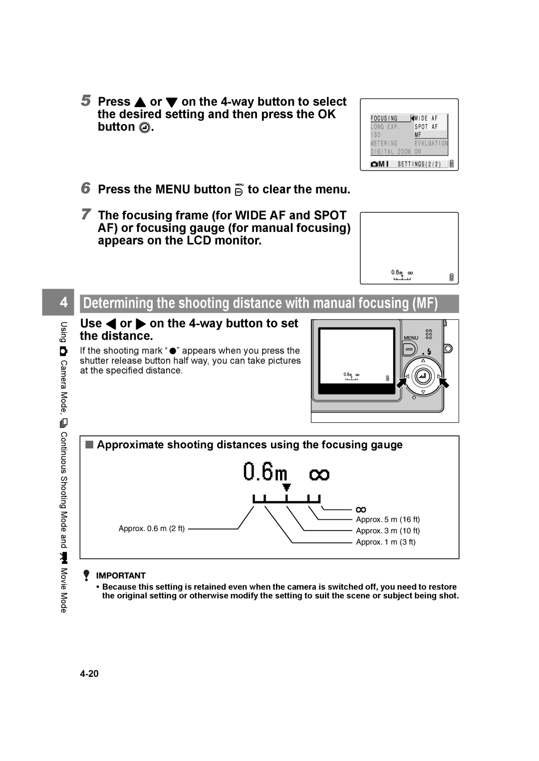 Kyocera SL300R Determining the shooting distance with manual focusing MF 