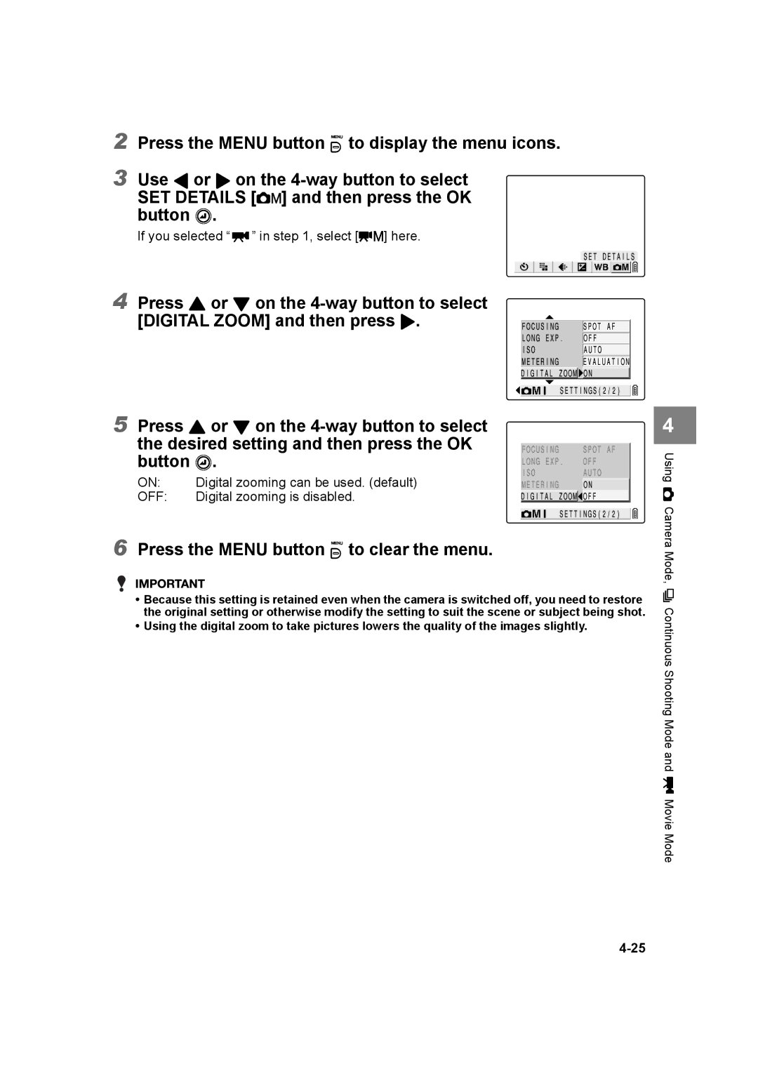 Kyocera SL300R manual Digital zooming can be used. default 