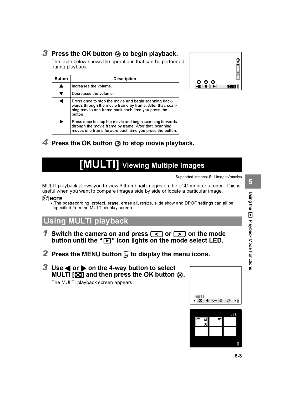 Kyocera SL300R manual Using Multi playback, Multi Viewing Multiple Images, Press the OK button E to begin playback 