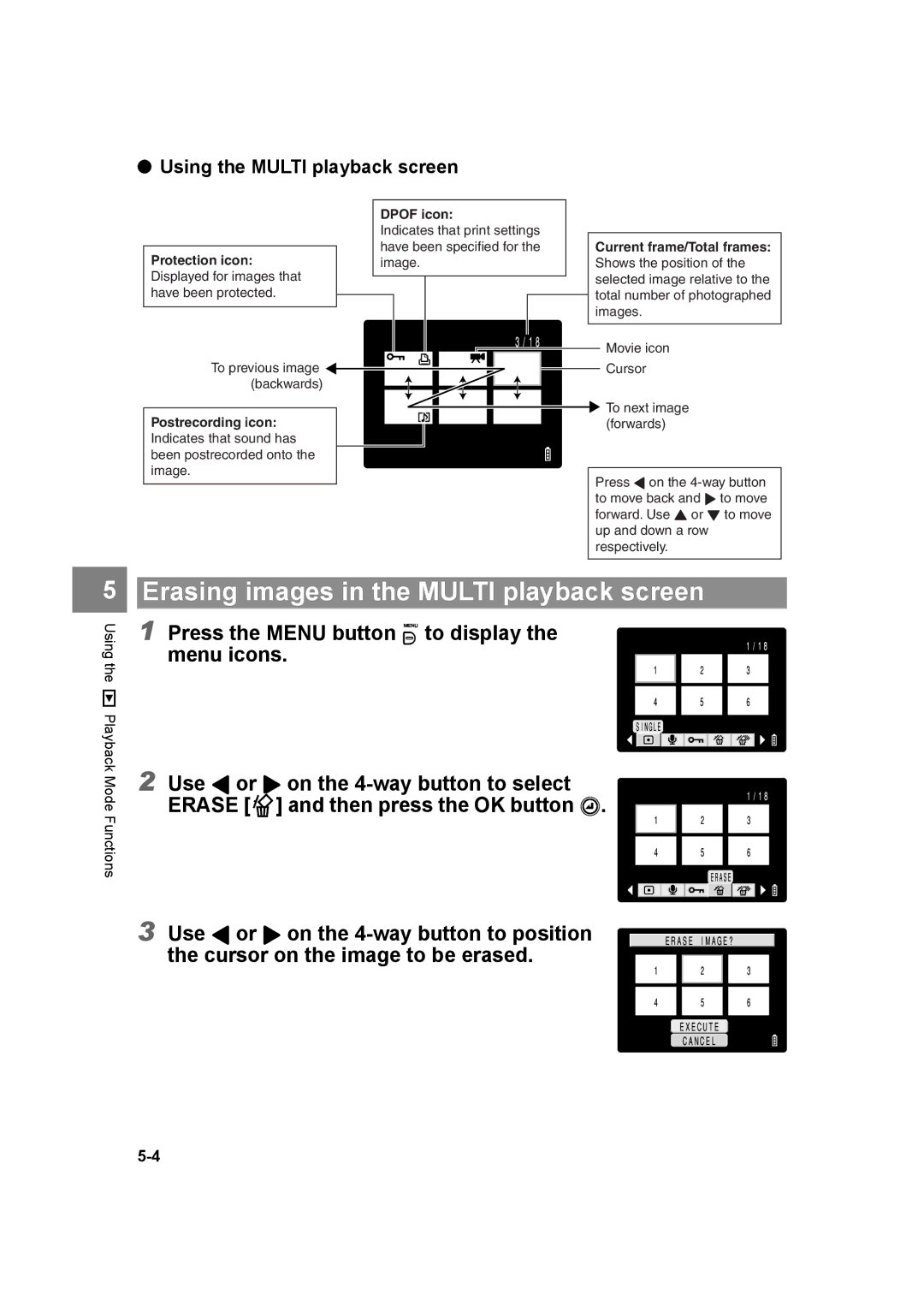 Kyocera SL300R manual Erasing images in the Multi playback screen, Using the Multi playback screen 