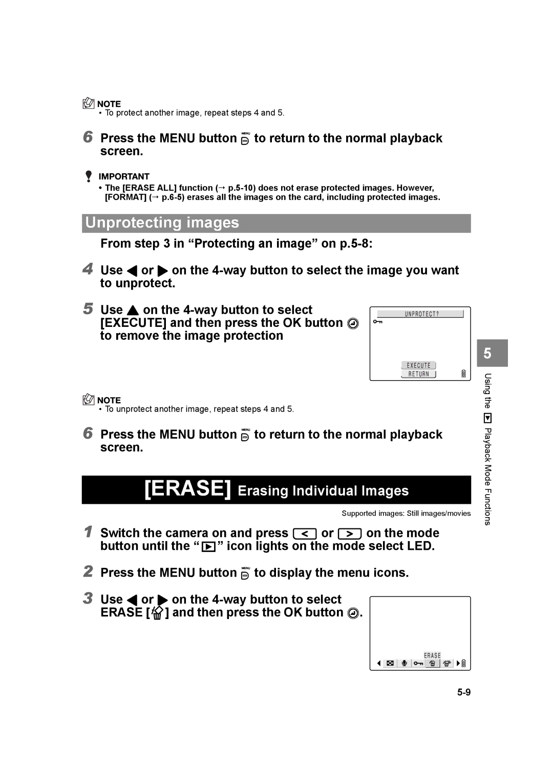 Kyocera SL300R manual Erase Erasing Individual Images 