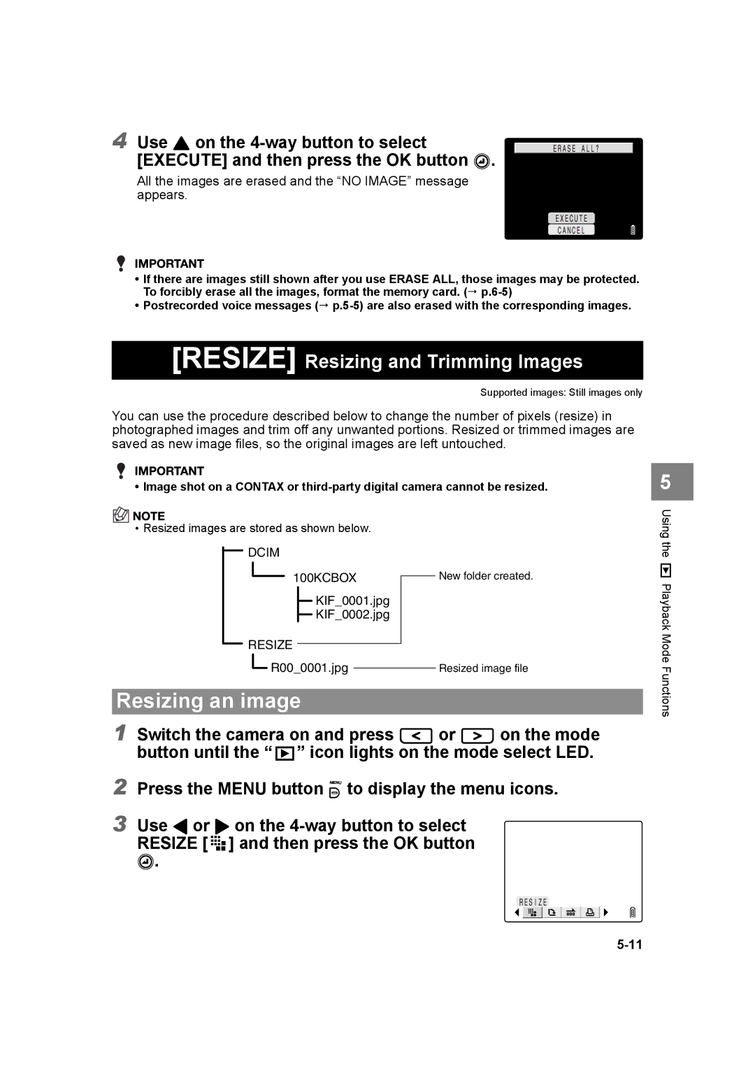 Kyocera SL300R manual Resizing an image, Resize Resizing and Trimming Images 