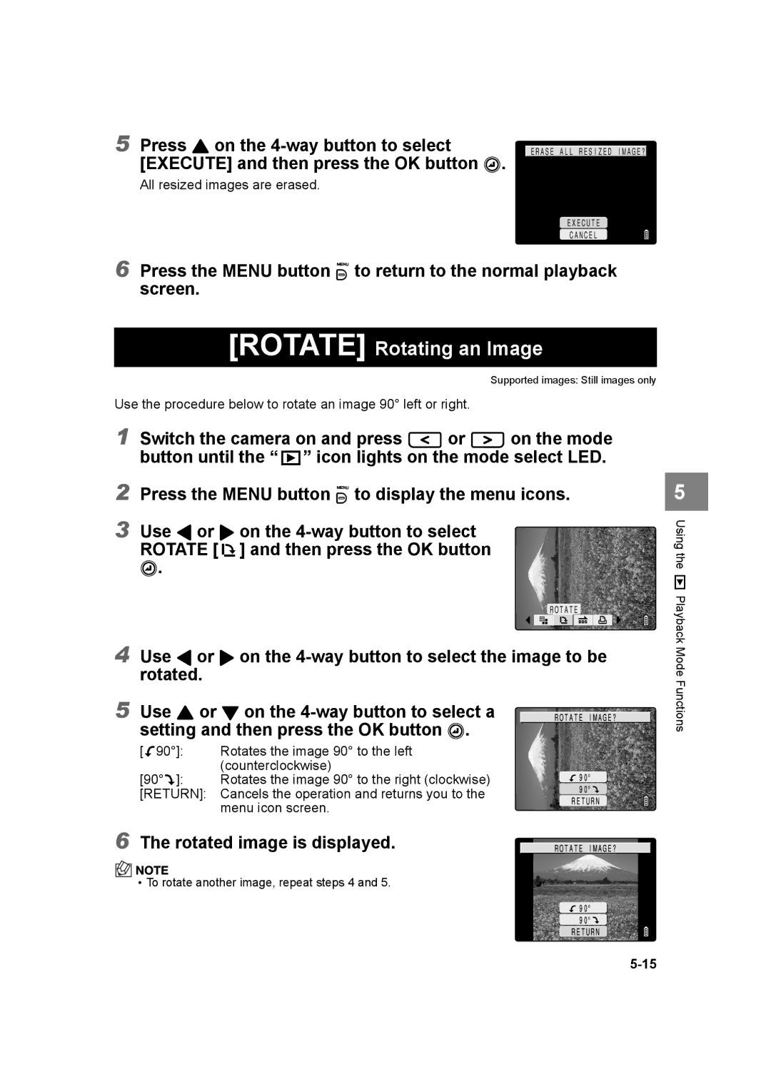 Kyocera SL300R manual Rotate Rotating an Image, Use L or On the 4-way button to select the image to be, Rotated 