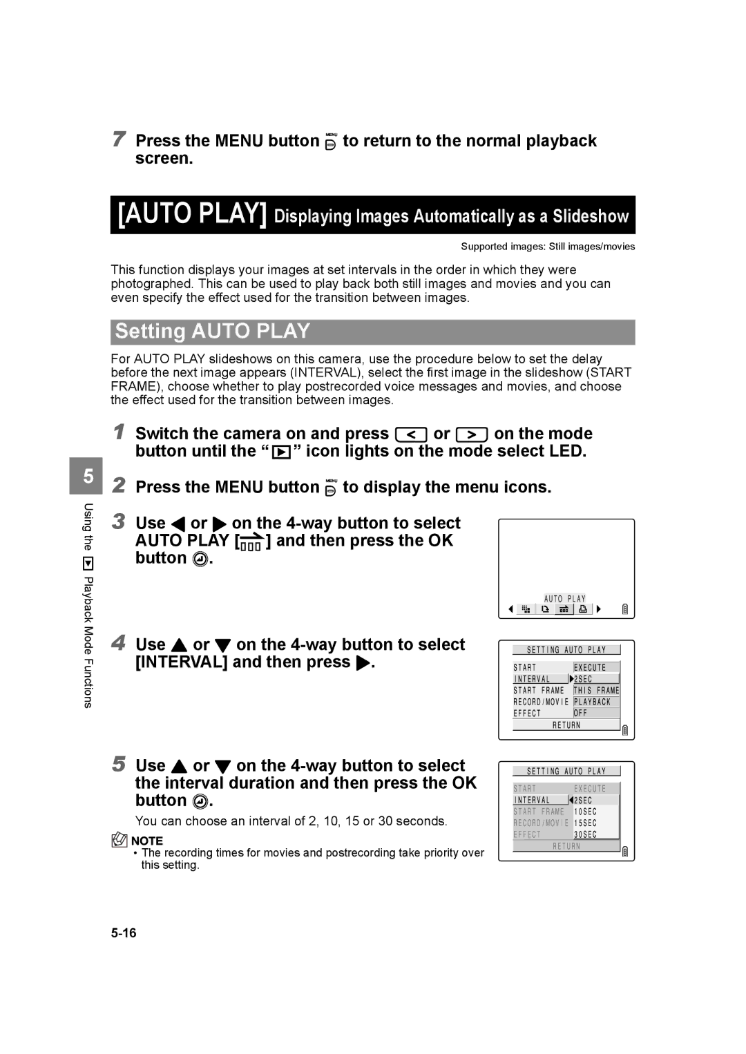 Kyocera SL300RT manual Setting Auto Play, Auto Play Displaying Images Automatically as a Slideshow 