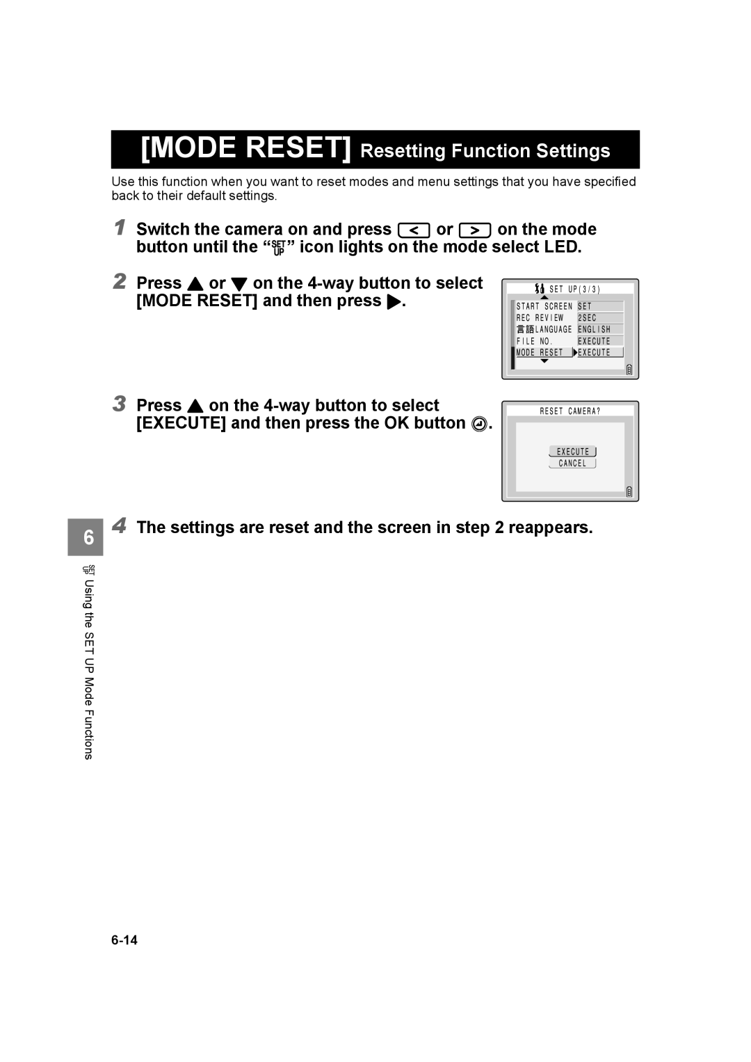 Kyocera SL300RT manual Mode Reset Resetting Function Settings 