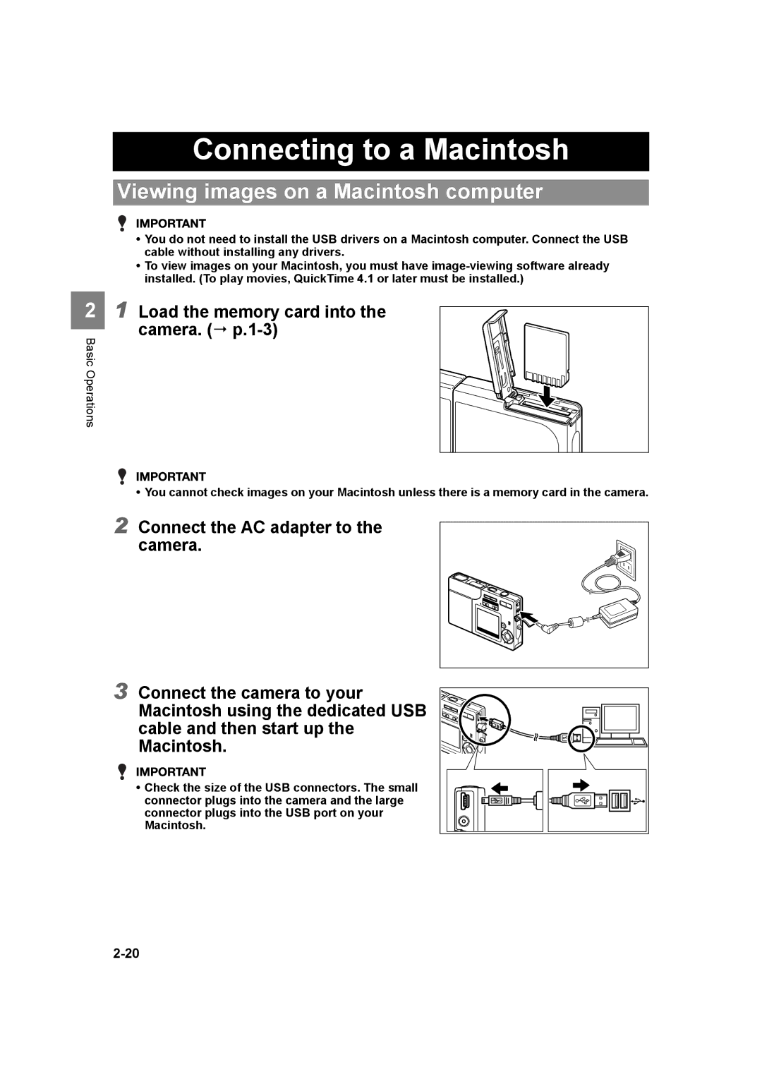 Kyocera SL300RT manual Connecting to a Macintosh, Viewing images on a Macintosh computer 