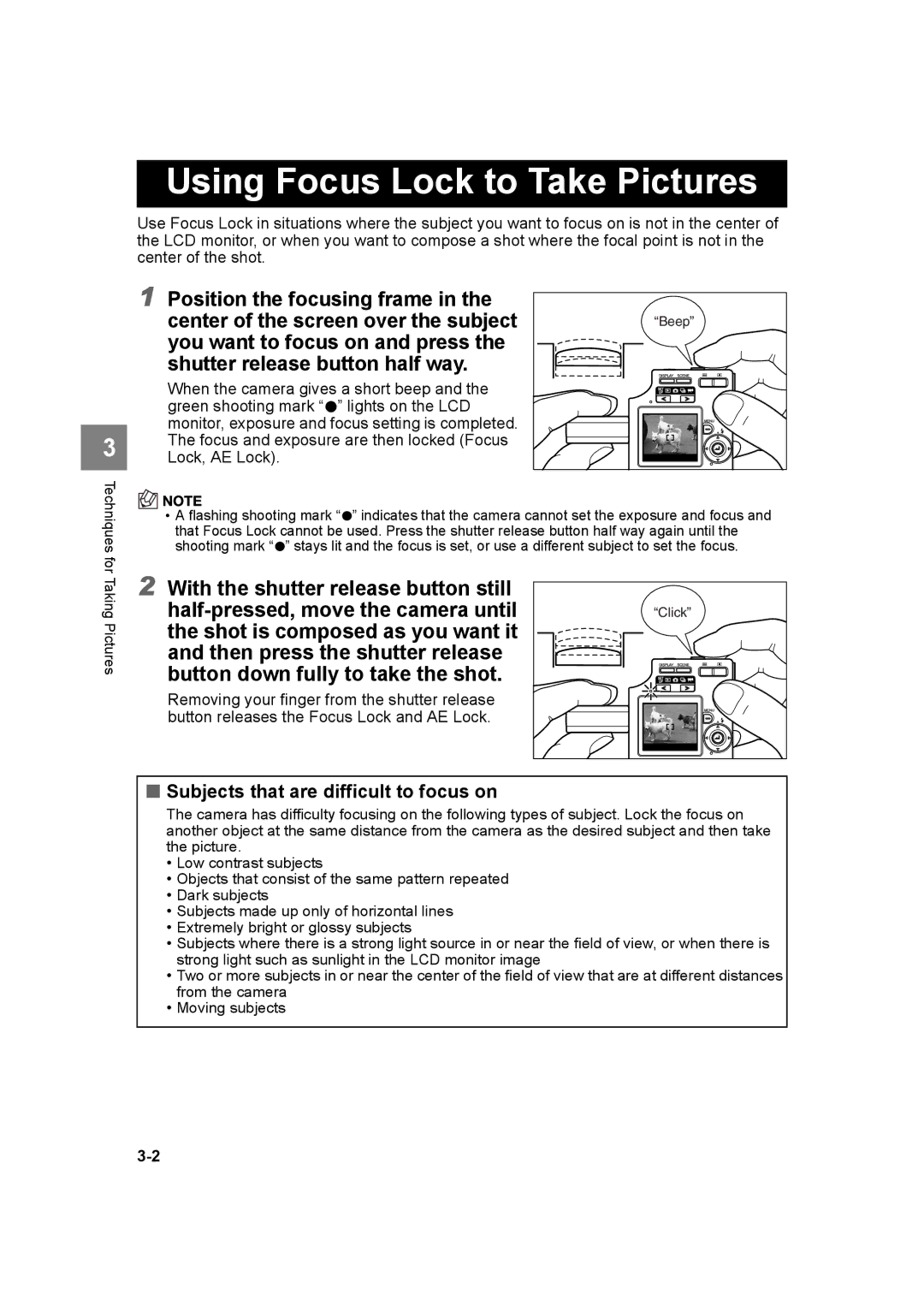 Kyocera SL300RT manual Using Focus Lock to Take Pictures, Subjects that are difficult to focus on 