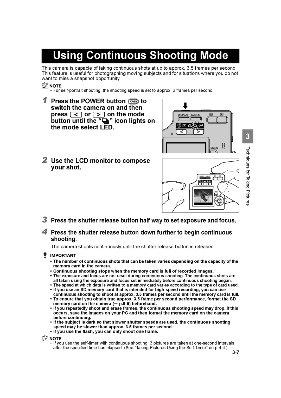 Kyocera SL300RT manual Using Continuous Shooting Mode 