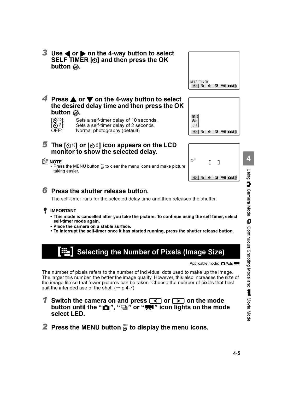 Kyocera SL300RT manual Selecting the Number of Pixels Image Size, Press the shutter release button 