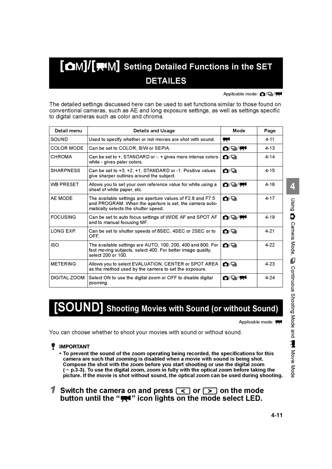 Kyocera SL300RT manual Setting Detailed Functions in the SET, Detailes 