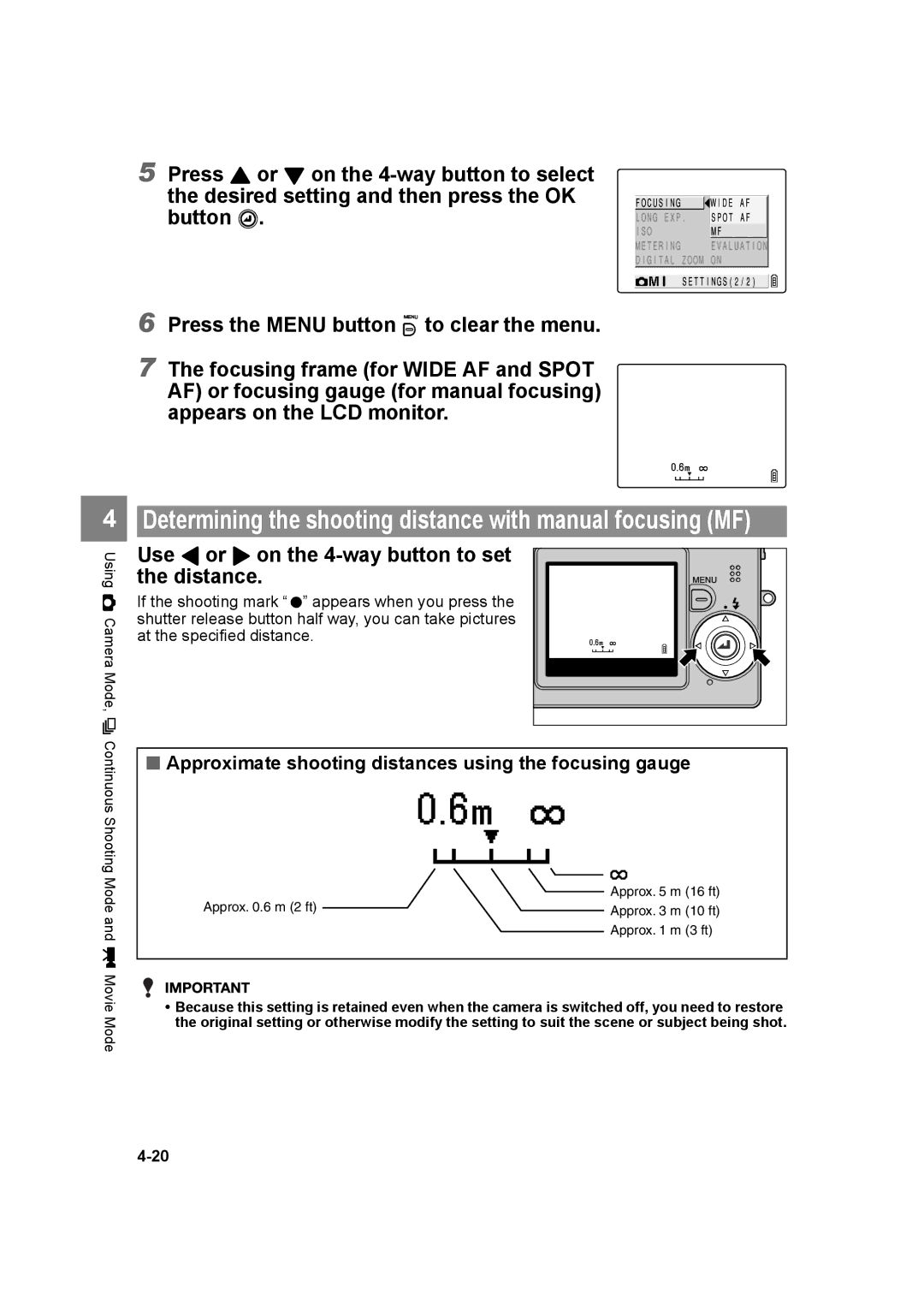 Kyocera SL300RT Determining the shooting distance with manual focusing MF 