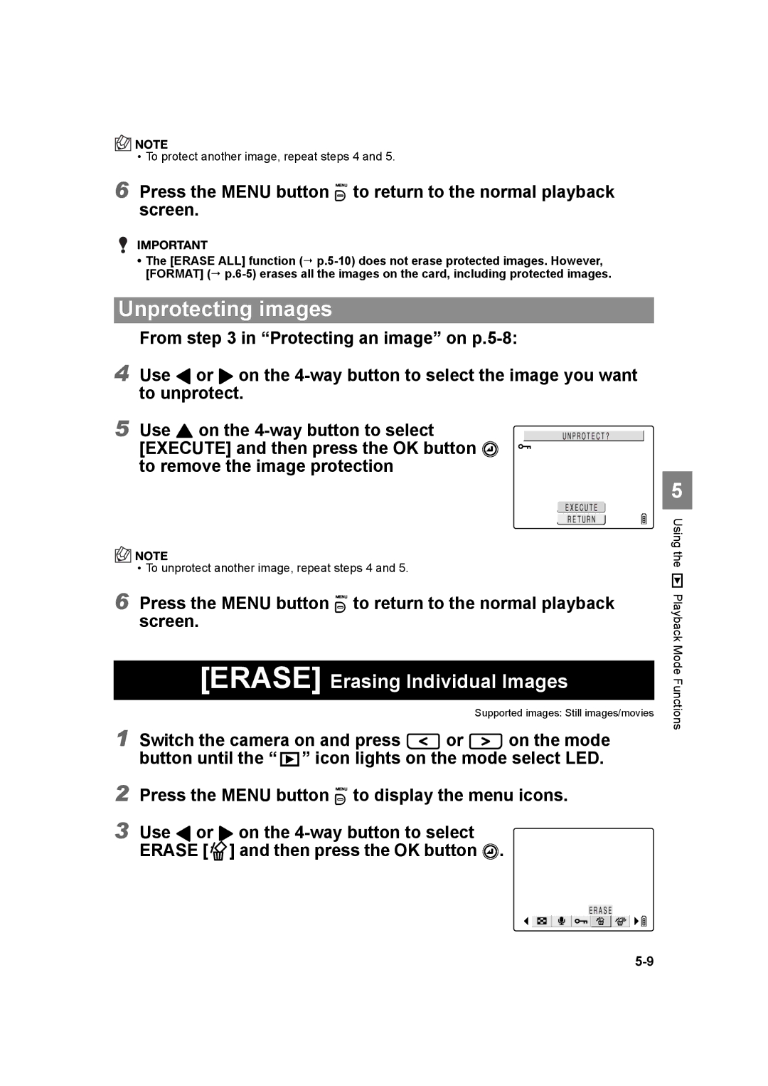 Kyocera SL300RT manual Erase Erasing Individual Images 