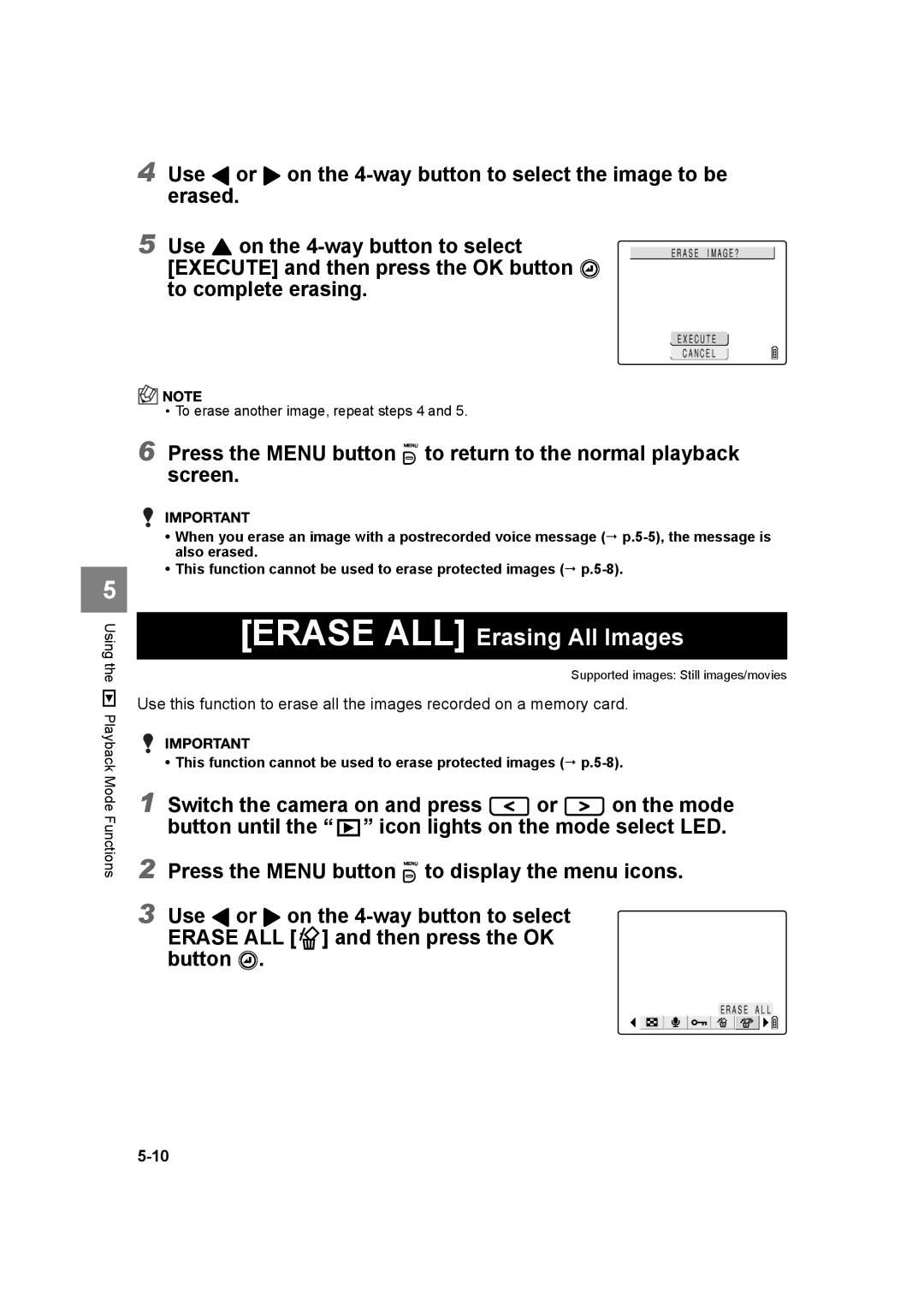 Kyocera SL300RT manual Erase ALL Erasing All Images 