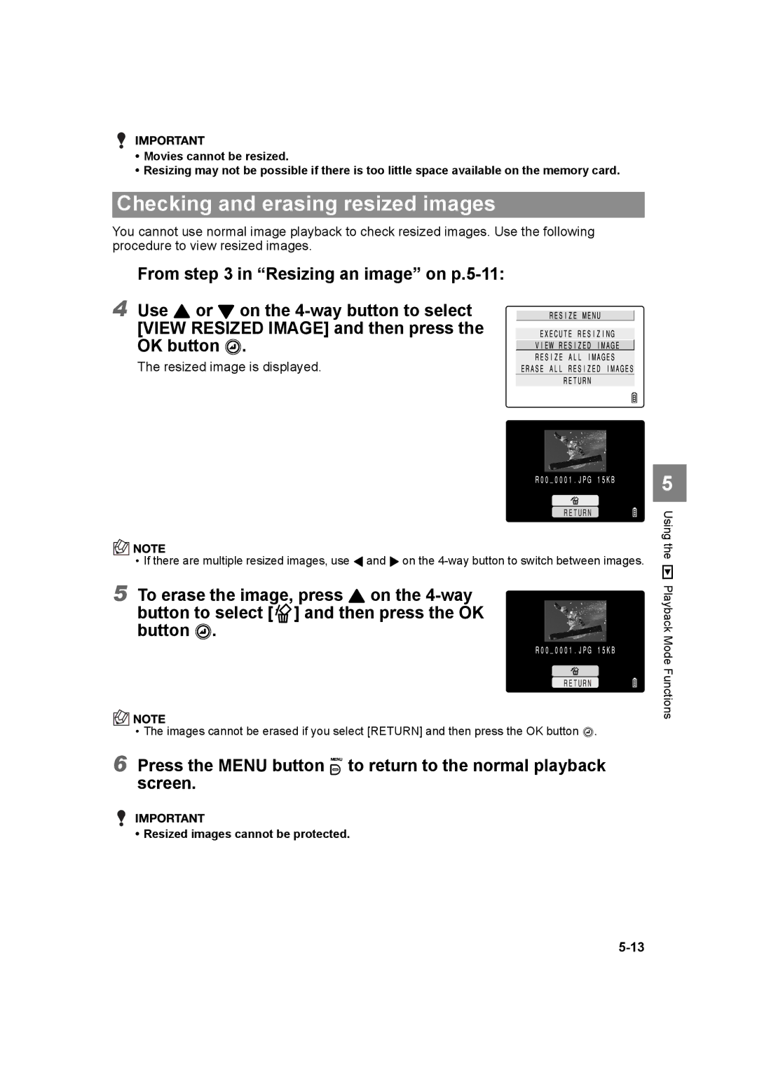 Kyocera SL300RT manual Checking and erasing resized images, Resized image is displayed 