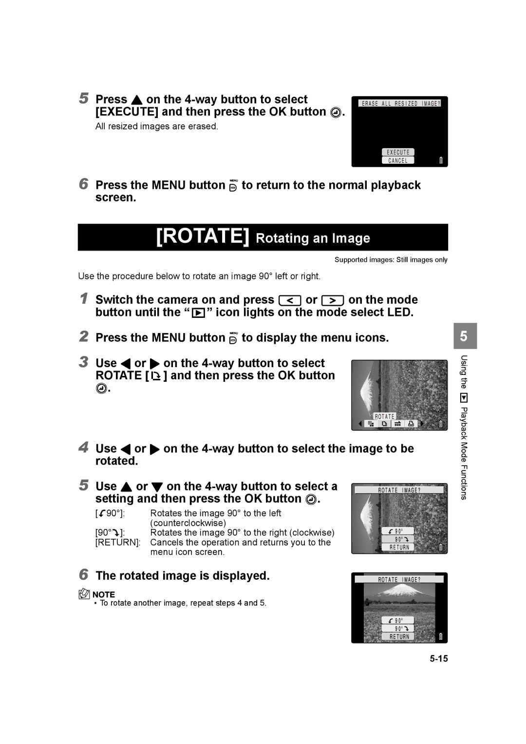 Kyocera SL300RT manual Rotate Rotating an Image, Use L or On the 4-way button to select the image to be, Rotated 