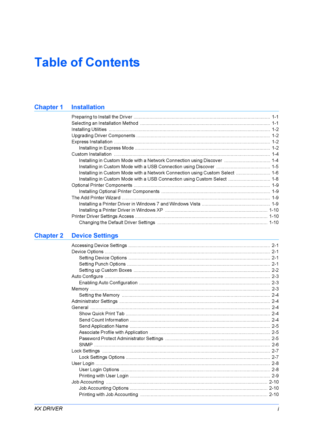 Kyocera TASKalfa 5500i/TASKalfa 4500i manual Table of Contents 