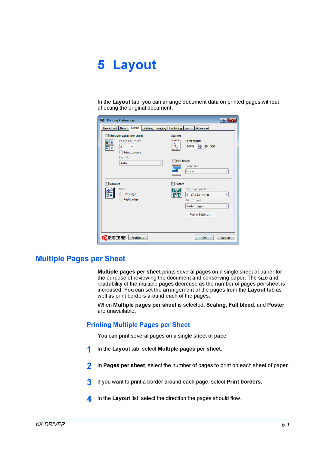 Kyocera TASKalfa 5500i/TASKalfa 4500i manual Layout, Printing Multiple Pages per Sheet 