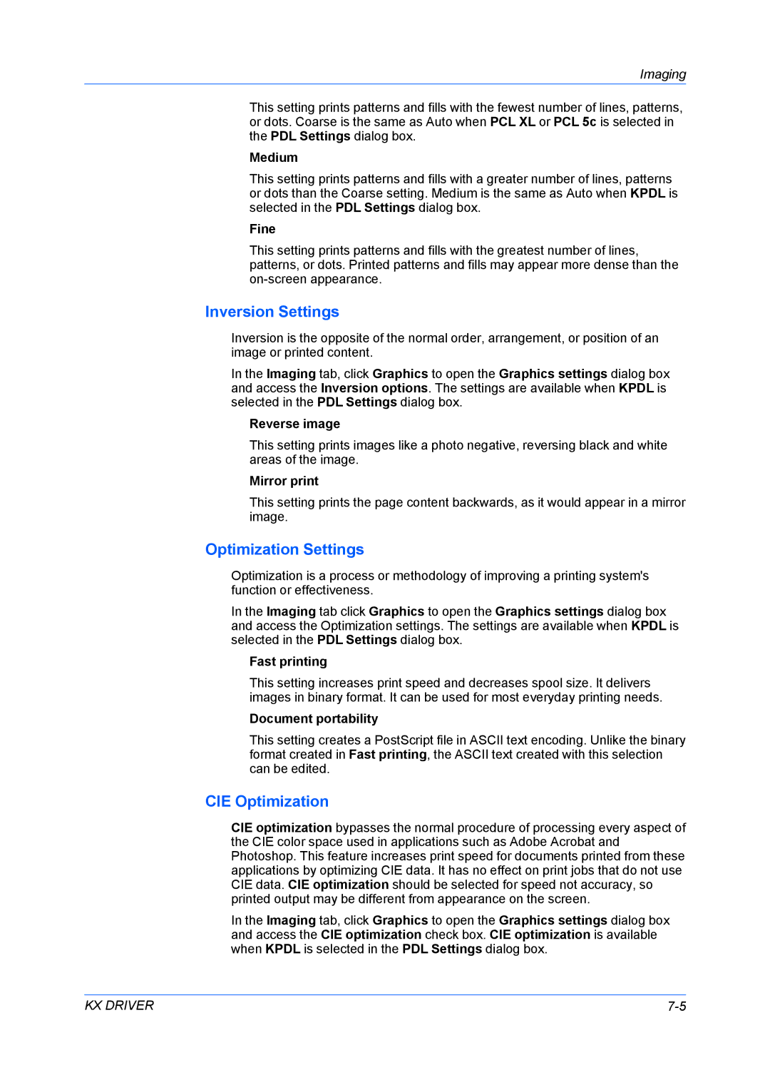 Kyocera TASKalfa 5500i/TASKalfa 4500i manual Inversion Settings, Optimization Settings, CIE Optimization 