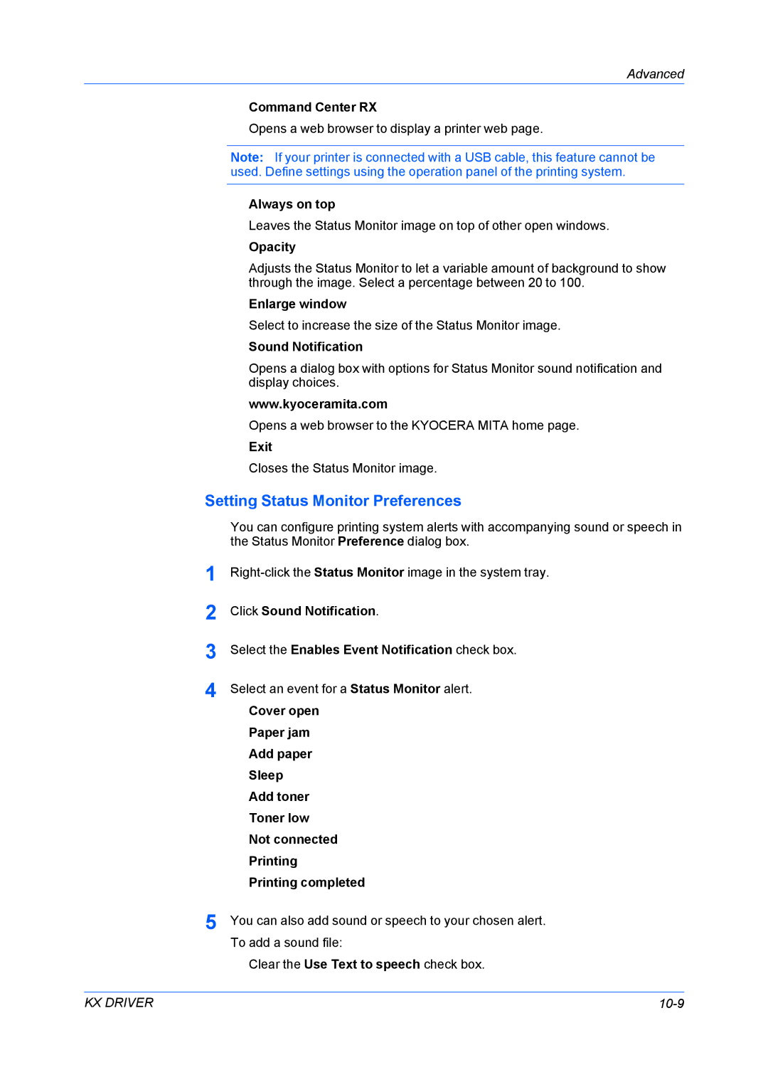 Kyocera TASKalfa 5500i/TASKalfa 4500i manual Setting Status Monitor Preferences 