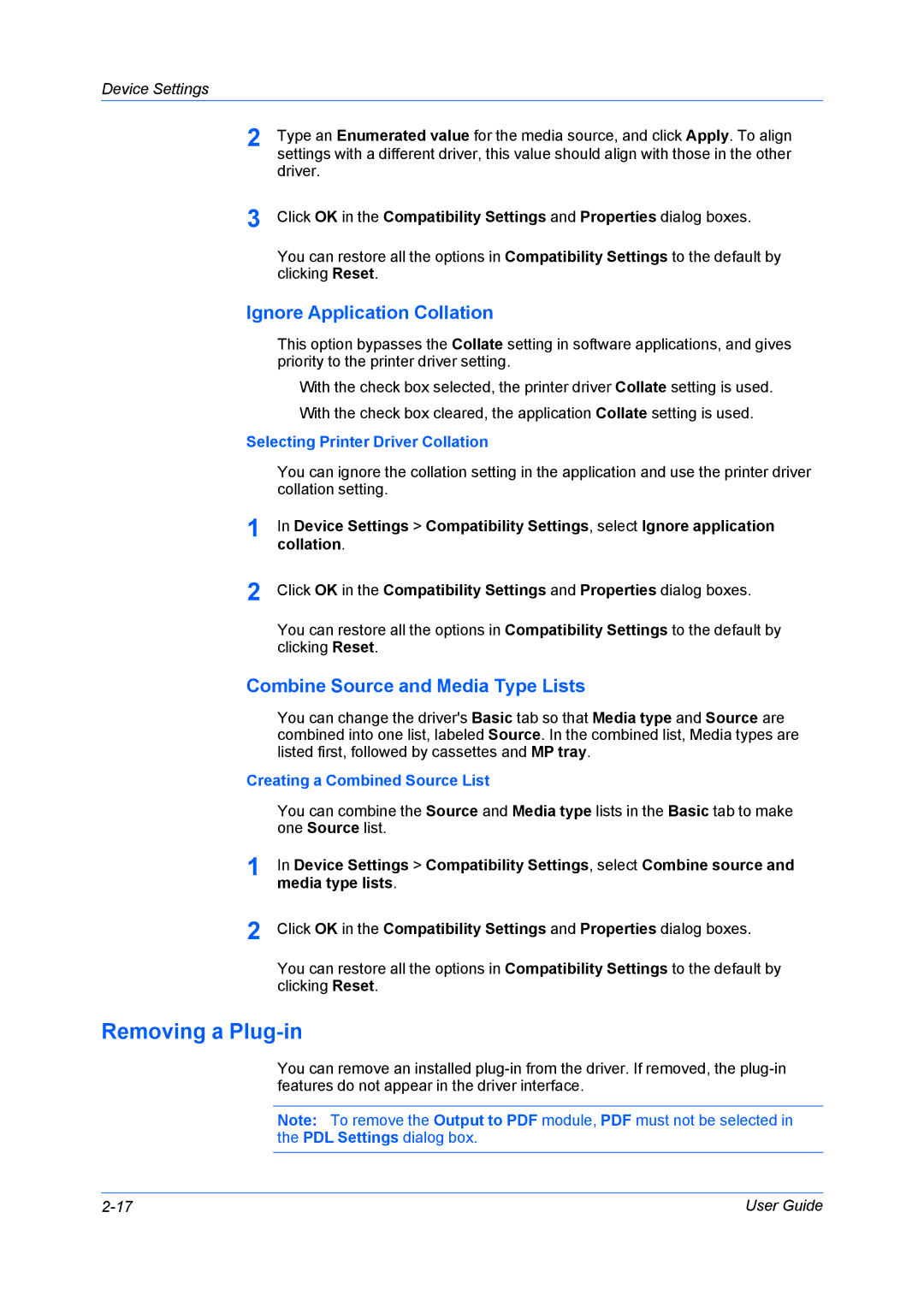 Kyocera TASKalfa4550ci manual Removing a Plug-in, Ignore Application Collation, Combine Source and Media Type Lists 