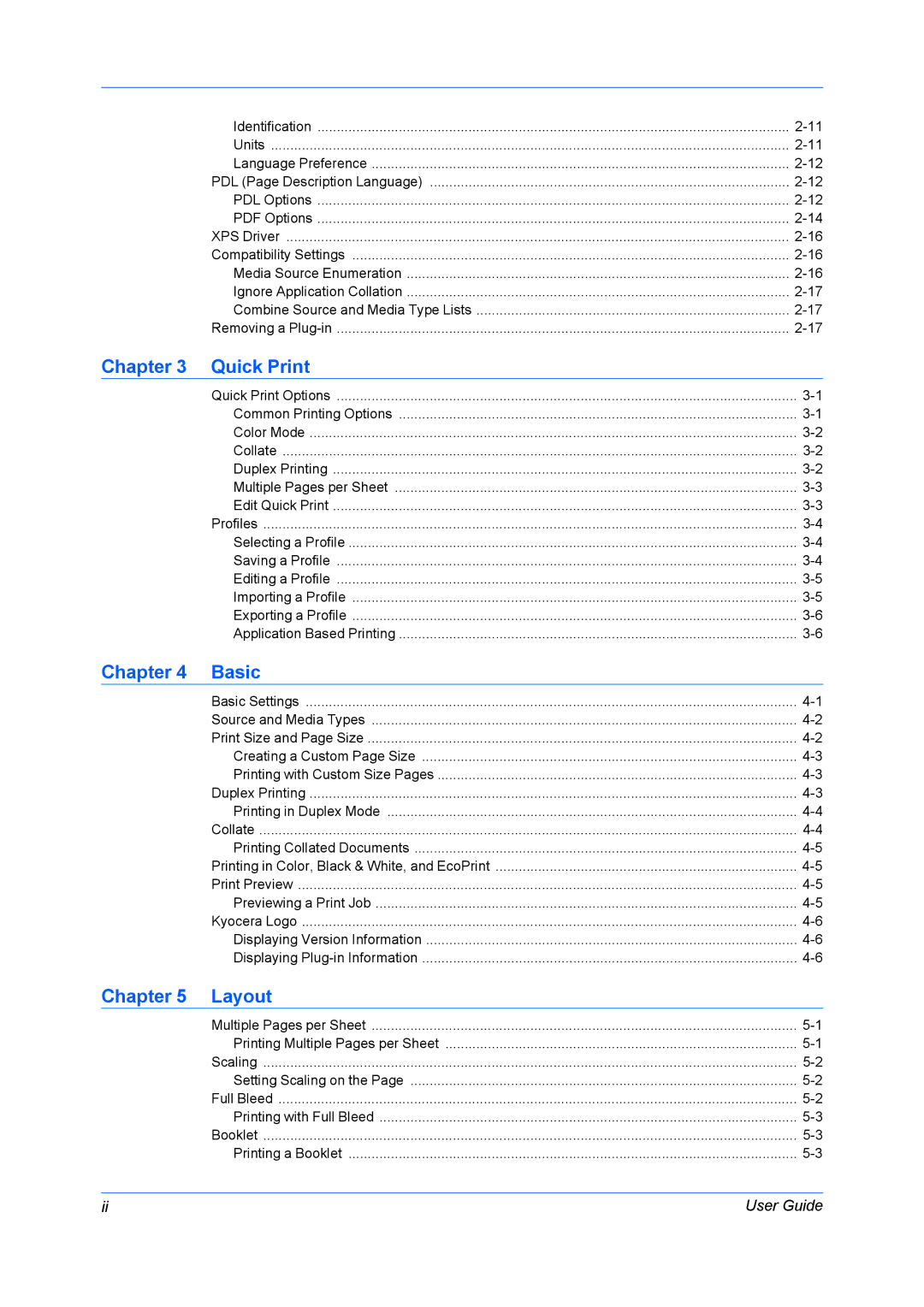 Kyocera TASKalfa4550ci, TASKalfa6550ci, TASKalfa7550ci, TASKalfa5550ci Chapter Quick Print, Chapter Basic, Chapter Layout 