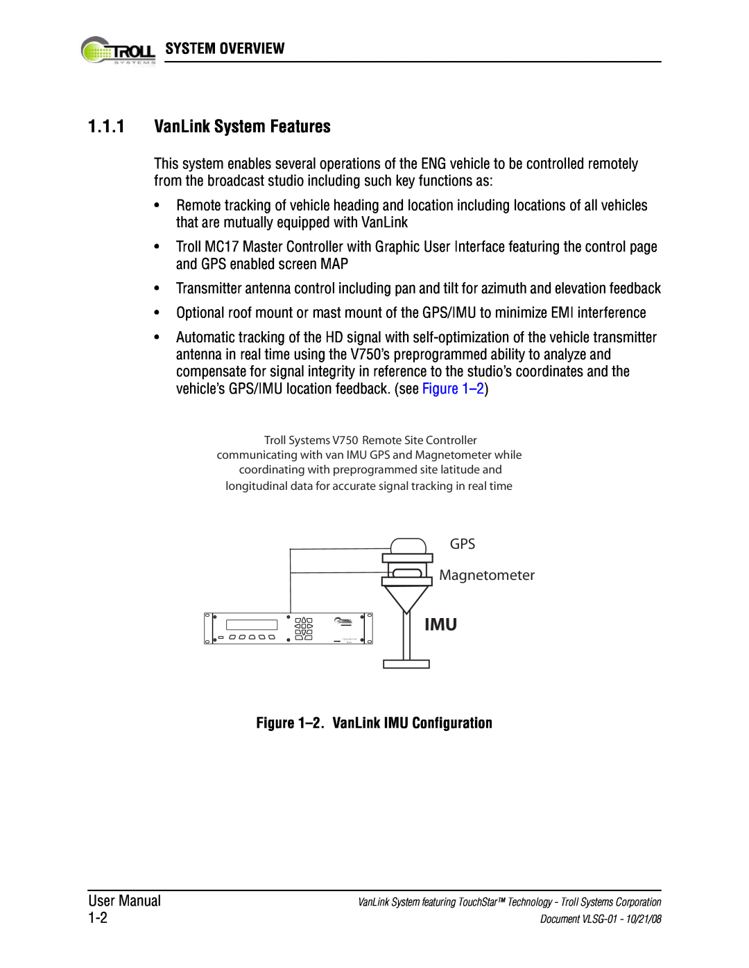 Kyocera VLSG-01 manual 1.1.1VanLink System Features, System Overview, 2.VanLink IMU Configuration, GPS Magnetometer 