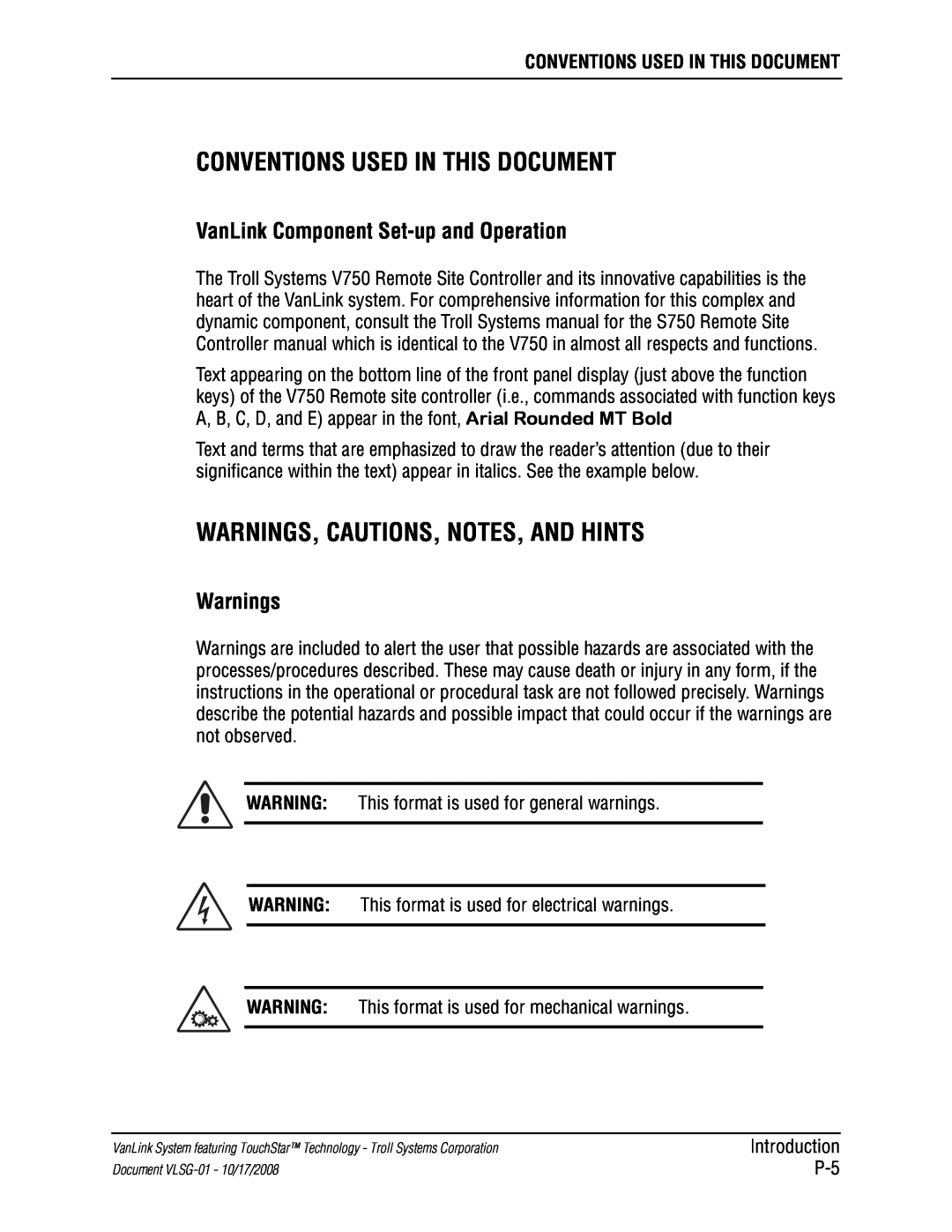 Kyocera VLSG-01 manual Conventions Used In This Document, Warnings, Cautions, Notes, And Hints 