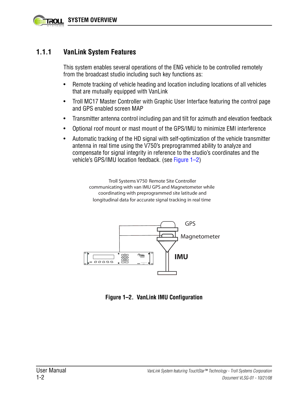 Kyocera VLSG-01 manual VanLink System Features, VanLink IMU Configuration 