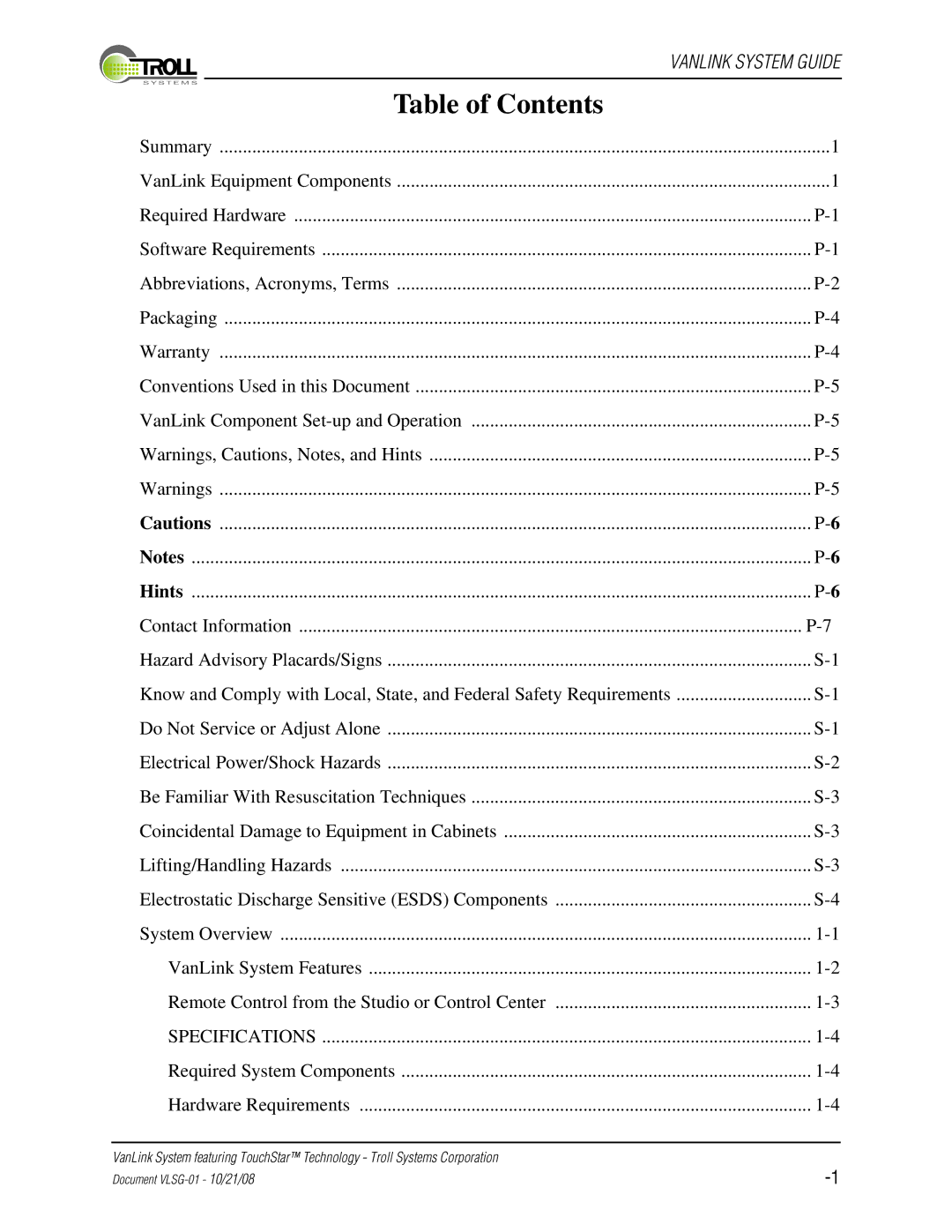 Kyocera VLSG-01 manual Table of Contents 