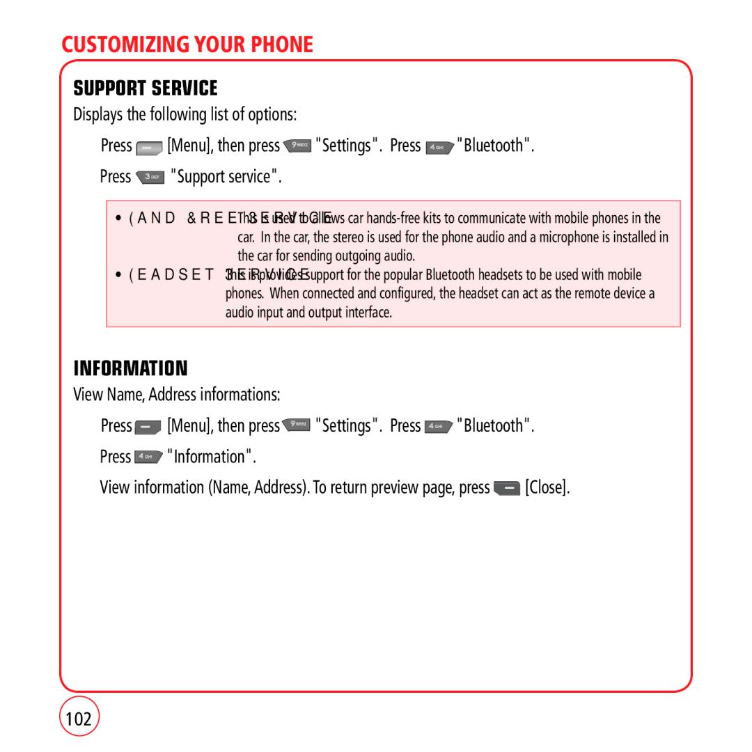 Kyocera VM1450 manual Support Service, Information, 102 